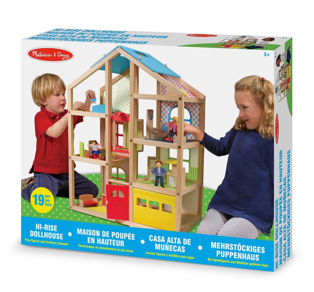 Melissa & Doug HiRise Wooden Dollhouse With 15 pcs Furniture Garage