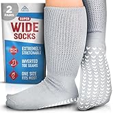 FORTIVO 2 Pairs Extra Wide Socks For Swollen Feet, Non-Slip Hospital and Diabetic Socks for Men and Women