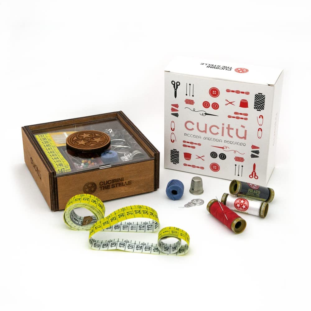Sewing Kit Wooden Sewing Kit Sewing Accessories Sewing Accessories with Pins and Needles, Sewing Thread, 6 Colors Spools, Darning Braids, Buttonholders, Wool Threader, Tailor Centimeter, Darning Balls