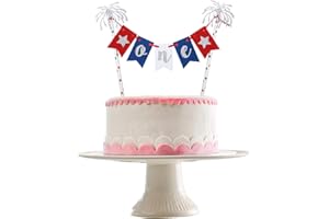 LEESKY One Cake Topper Red & White & Blue Glitter, 4th of July 1st Birthday Decorations, Patriotic 1st Birthday Cake Topper, 4th of July Baby Shower Cake Decorations