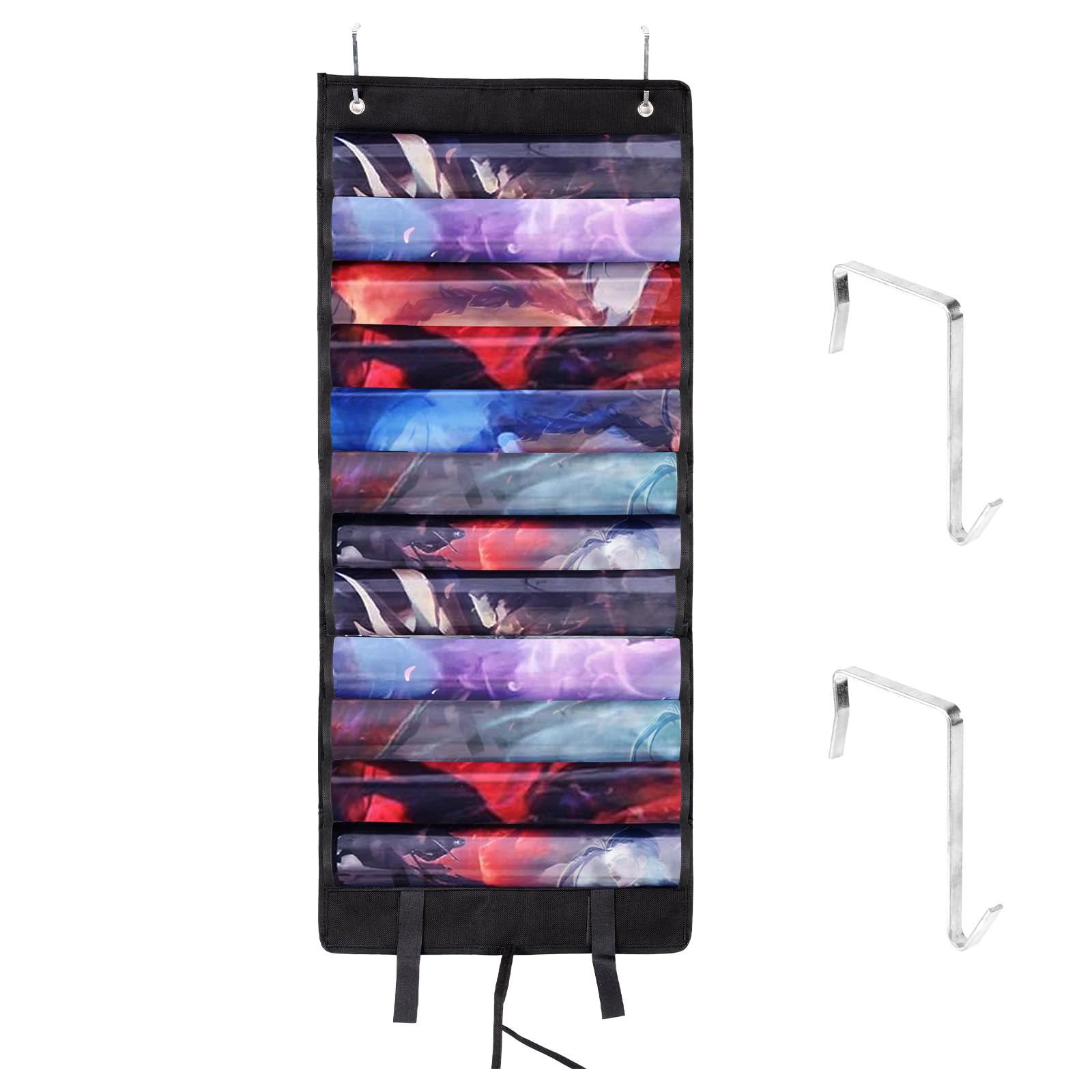 lasuroa Playmat Holder for MTG/TCG/RPG, Portable Play Mat Tube Case Storage Bag Holds 12+1 Game Mats & Transparent Slots with 2pcs Hooks Ideal Hanging Organizer Accessories(Black)
