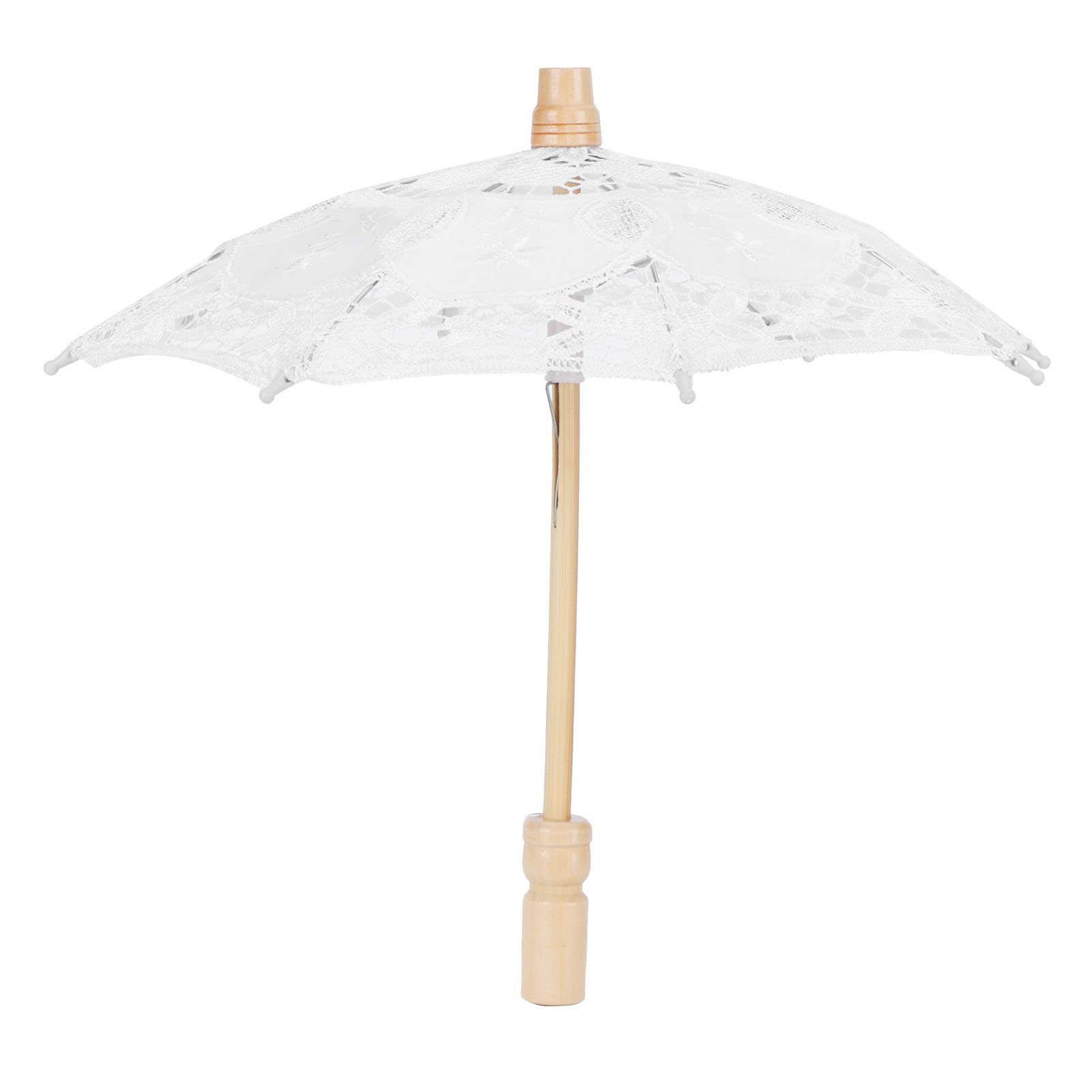Joyzan Lace Parasol Umbrella, Flowers Embroidery Umbrellas for Bride Photo Lady Costume Party Supplies Large Vintage Wedding Bridal Crafted Decoration Romantic Accessory Photography Prop(L White)