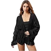 SHENHE Women's Lightweight Kimono Cardigan Bell Sleeve Open Front Loose Textured Cardigan