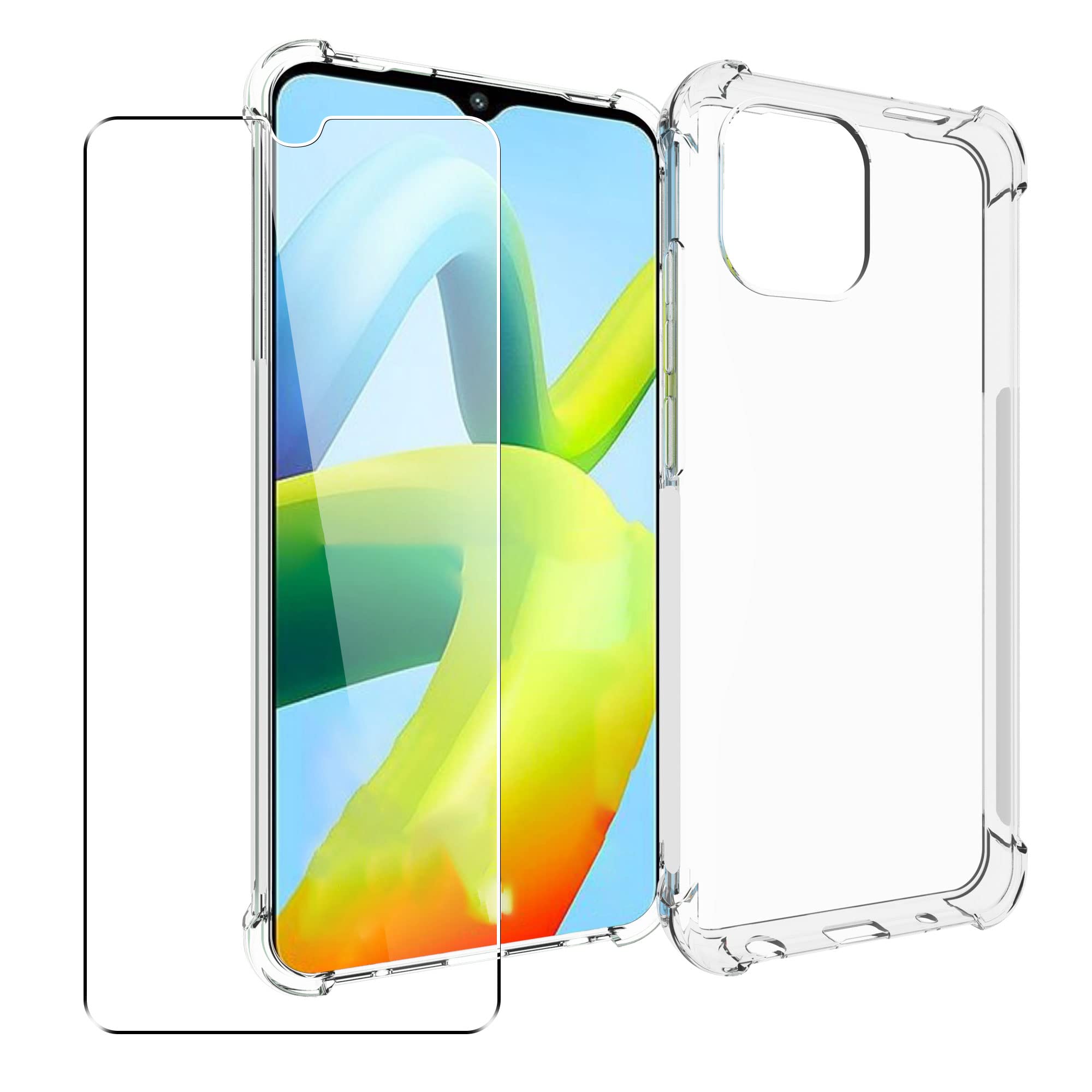 SDTEK Case Compatible with Xiaomi Redmi A1, Soft Gel Clear Cover [Airbag Corners] + Tempered Glass Screen Protector 360 Protection