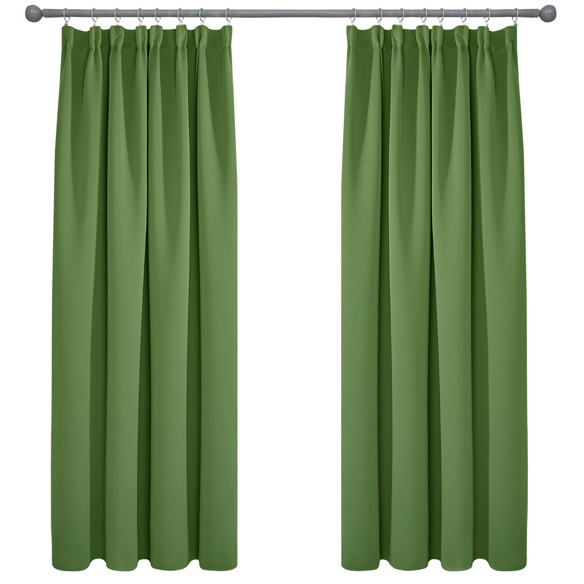 Deconovo Set of 2 Kitchen Door Curtains Living Room Modern Design Blackout Curtain Bedroom Ruffle Tape Office Window Thermal Anti Cold Green 168 x 183 cm