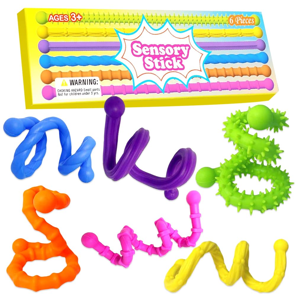 Fidget Toys Sensory Sticks for Kids Adults,6PCS Textured Stretchy Sensory Fidget Toys,Sensory Sticks Quiet Calming for ADHD,Anxiety Relief Fidgets for Classroom Travel Activities Essential