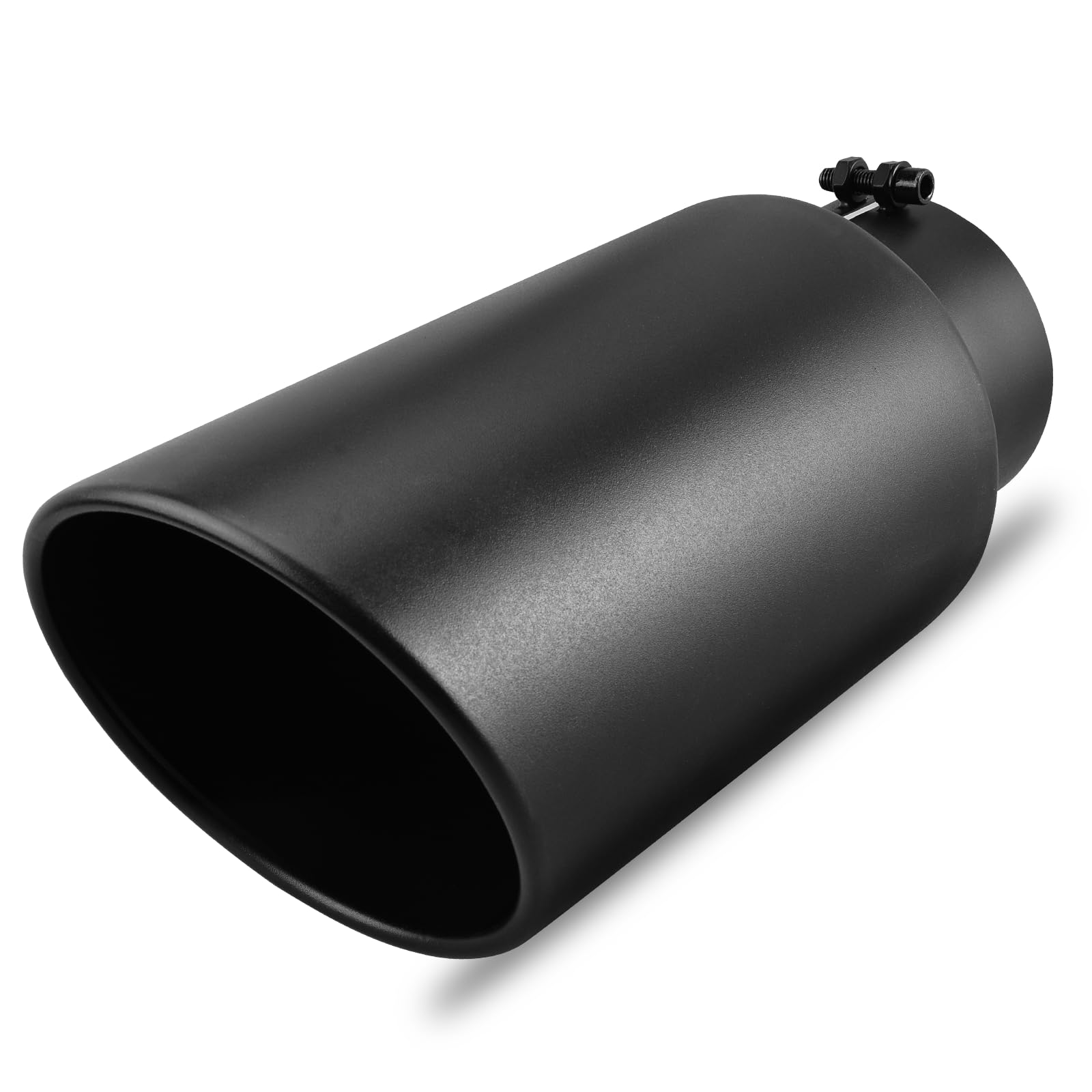 AUTOSAVER88 5" Inlet Exhaust Tip, 5in Inlet 7 in Outlet 15inch Overall Length Stainless Steel Exhaust Tips, Universal Black Powder Coated Tailpipe Tip for 5 in Outer Diameter Tailpipe, Bolt/Clamp On Image