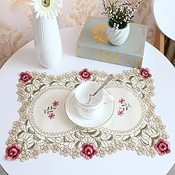 WELLYUK 17 Inch X 11 Inch Embroidered Rose Red