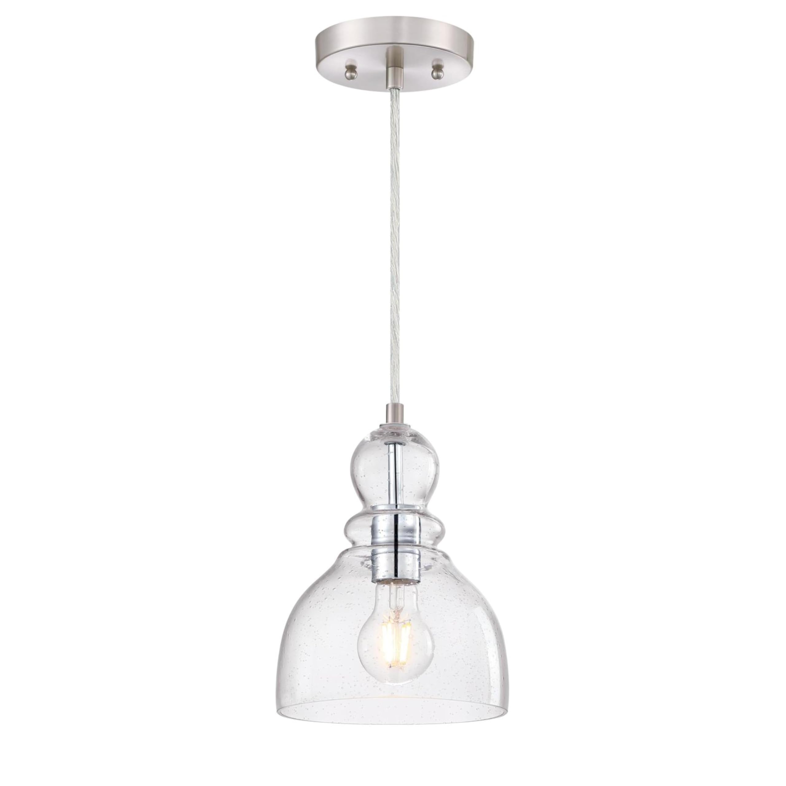 Westinghouse Lighting 6135700 One-Light Indoor Mini Pendant Light, Ceiling Light Fixture, Brushed Nickel Finish with Clear Seeded Glass Image