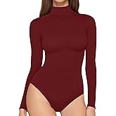 MANGOPOP Women's Long Sleeve Thermal Fleece Bodysuit Mock Turtle Neck Body Suit Slim Warm Base Layer Tops Fall Outfits 2025