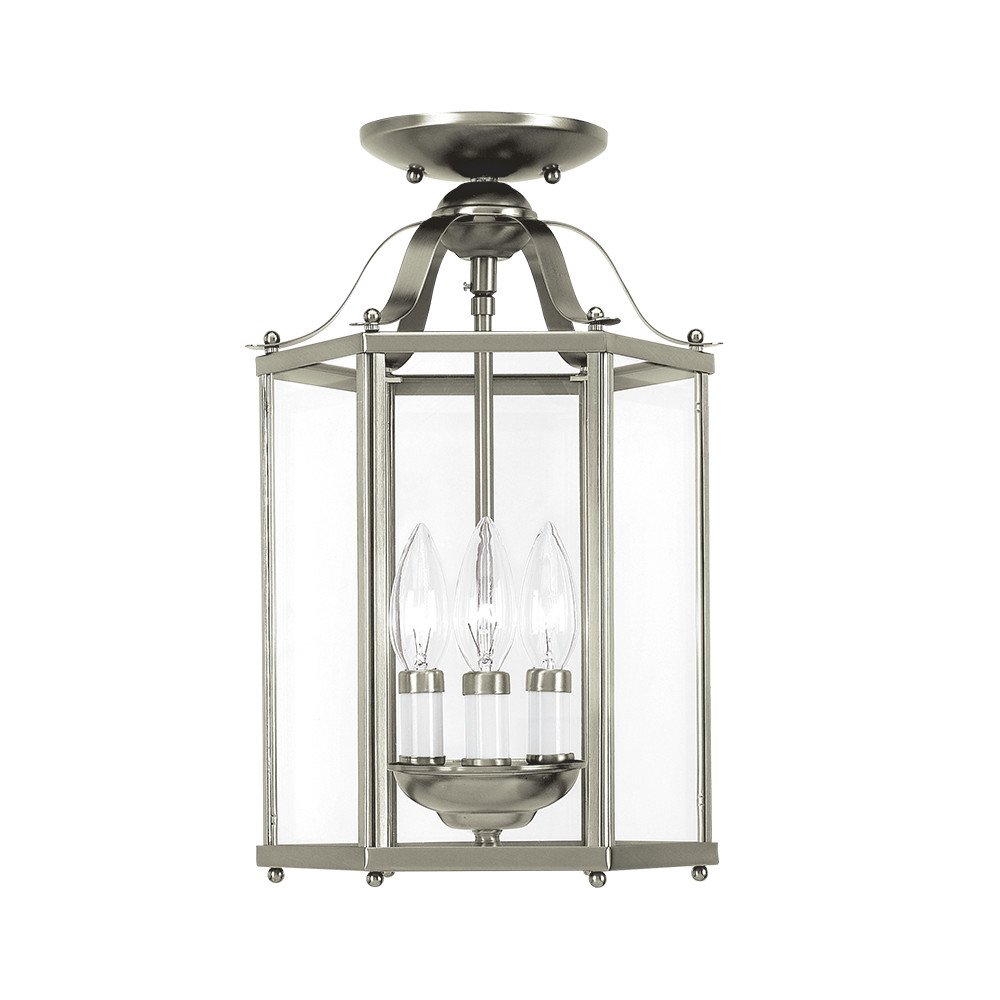 Sea Gull Lighting 5231-962 Bretton Three-Light Semi-Flush Convertible Pendant with Clear Glass Panels, Brushed Nickel Finish