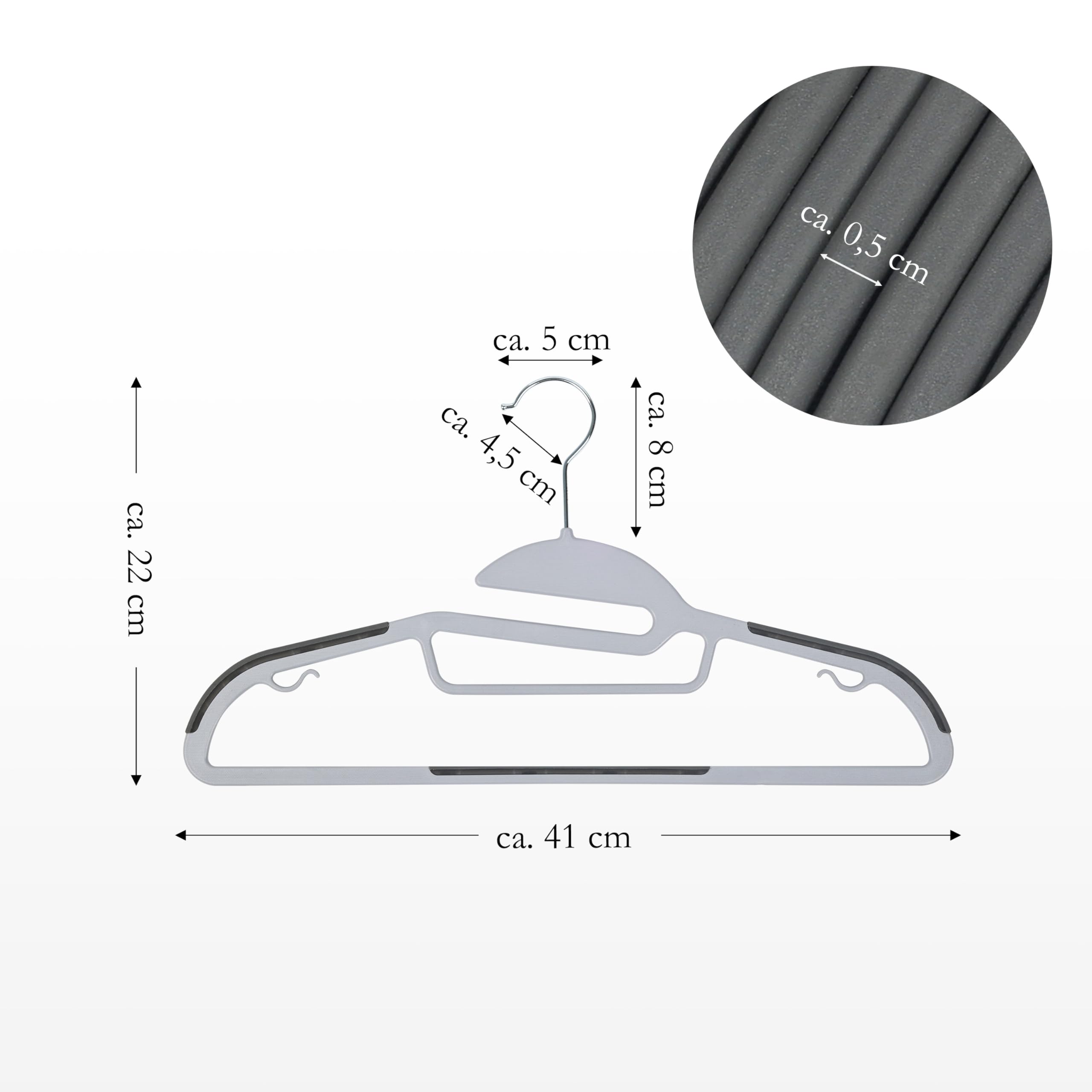 Ribelli Kleiderbügel Kunststoff 20 Stück, Rutschfester Kunststoffbügel, 0,5 cm dick Bügel Platzsparend mit um 360° Drehbarem Haken, Kleiderbügel mit Krawattenhalter für Mäntel, Hosen, Tanktops, 500798 7