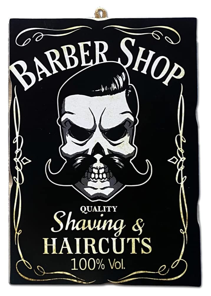 KUSTOM ART 1 Picture Picture Picture Vintage Style Barber Shop Collectible Print on Wood. For Hairdressing Furnishings, Beauty Salon and more 25x18 cm.