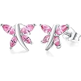 RANDES 925 Sterling Silver Dragonfly Stud Earrings for Women Trendy Dainty Cute Earrings Ruby/Sapphire/Emerald Gemstone Studs Birthstone Anniversary Jewelry