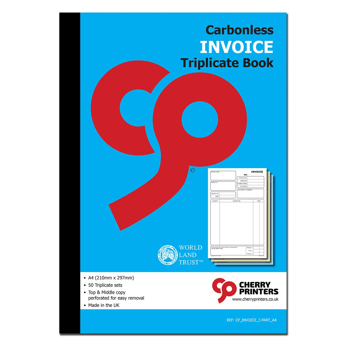 Cherry Carbonless NCR Invoice Book | Triplicate Book | A4 | 50 Sets | Perfect for The self-Employed, Small and Larger Businesses |