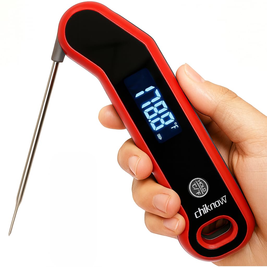 CHIKNOW Instant Read Meat Thermometer Digital with Auto Rotate Large LCD Display & Sleep Mode, ±0.5°F Accuracy, IP67 Waterproof Cooking Thermometer for BBQ Grill Smoker Candy