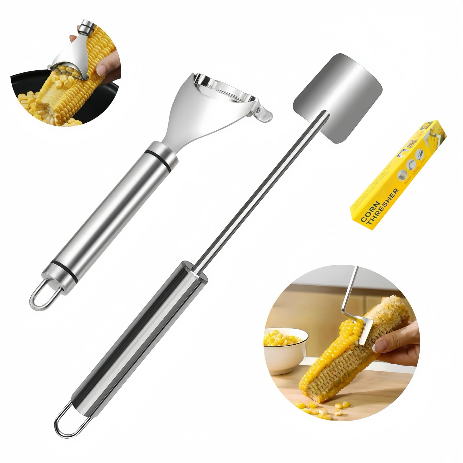 Photo 1 of 2 Pcs Stainless Steel Corn Peeler and Stripper Tool Set, Ideal Gadget Tool for corn on the cob BCMON
