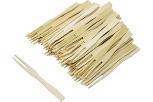 200 Pack Bamboo Forks, BetterJonny Disposable Cutlery Forks Two Prongs Skewers Blunt End Toothpicks Mini Food Picks for Party