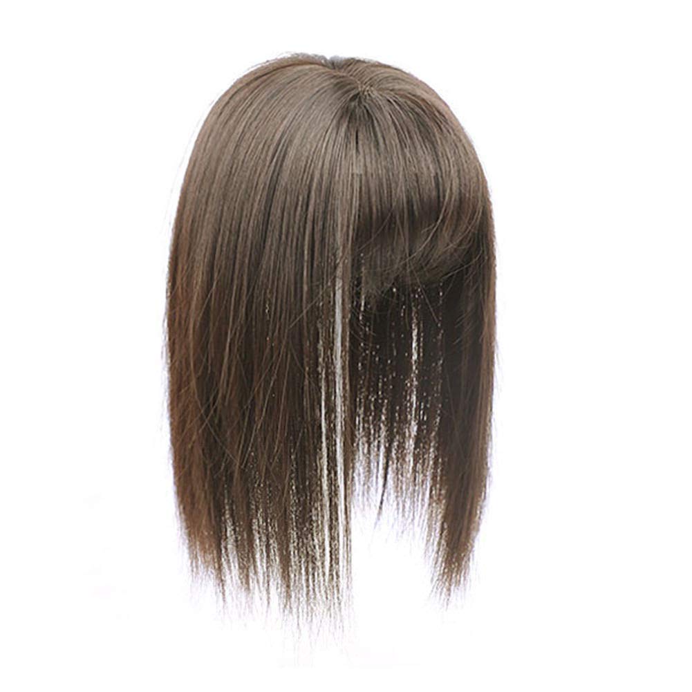 Crown Clip on Hairpiece with 3D fringe Hair Topper Natural Look Synthetic Wiglet for Thin Hair by Remeehi 14" Light Brown