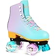 LIKU Quad Roller Skates for Girl and Women with All Wheel Light Up,Indoor/Outdoor Lace-Up Fun Illuminating Roller Skate for Kid