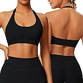 Anncude Sports Halter Bra Workout Yoga Bralette - Backless Bras for Women Padded Gym Open Back Bra Removable Pads