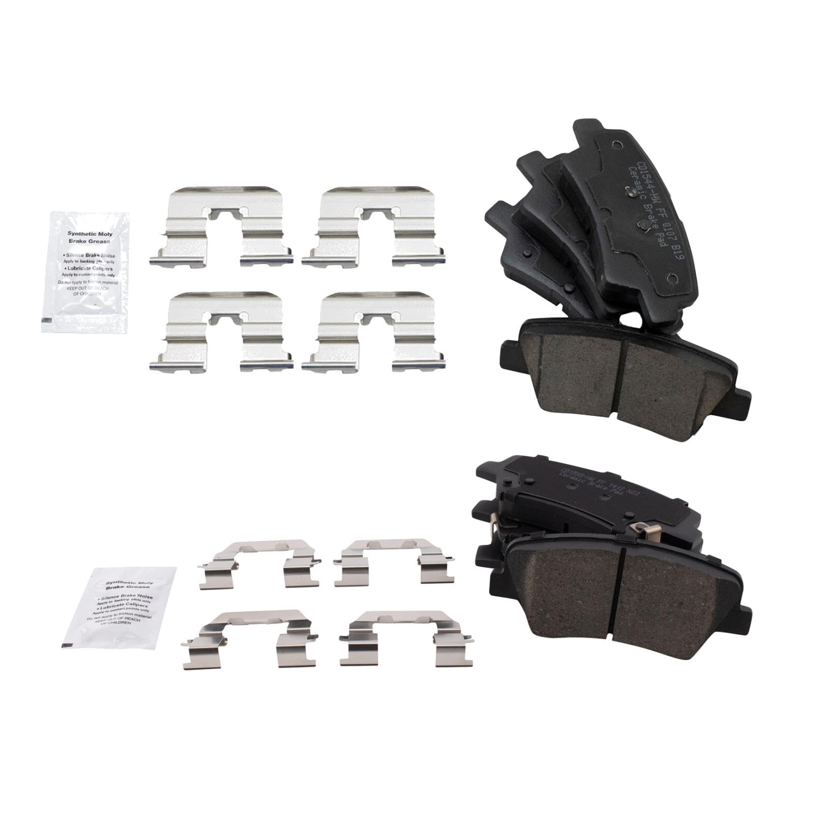 TRQ Front and Rear Brake Pad Set Ceramic Hardware Compatible with 2011-2016 Hyundai Elantra 2013-2014 Elantra Coupe 2013-2016 Elantra GT 2012-2016 Veloster Image