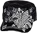 Crystal Case Womens Cotton Rhinestone Fleur de Lis Cadet Cap Hat (Black)