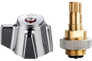 sepaitek Hand Wash Sink Faucet Handle Kit, Commercial Faucets Parts Replacement Handle, Red Hot Metal Knob Handle with Brass Stem