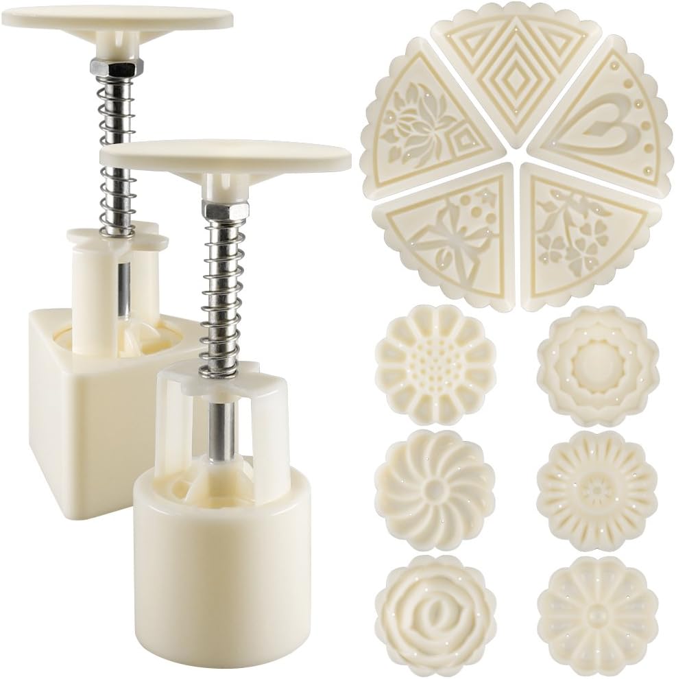2 Sets Mooncake Mold Press 50g with 11 Stamps, SENHAI Flower and