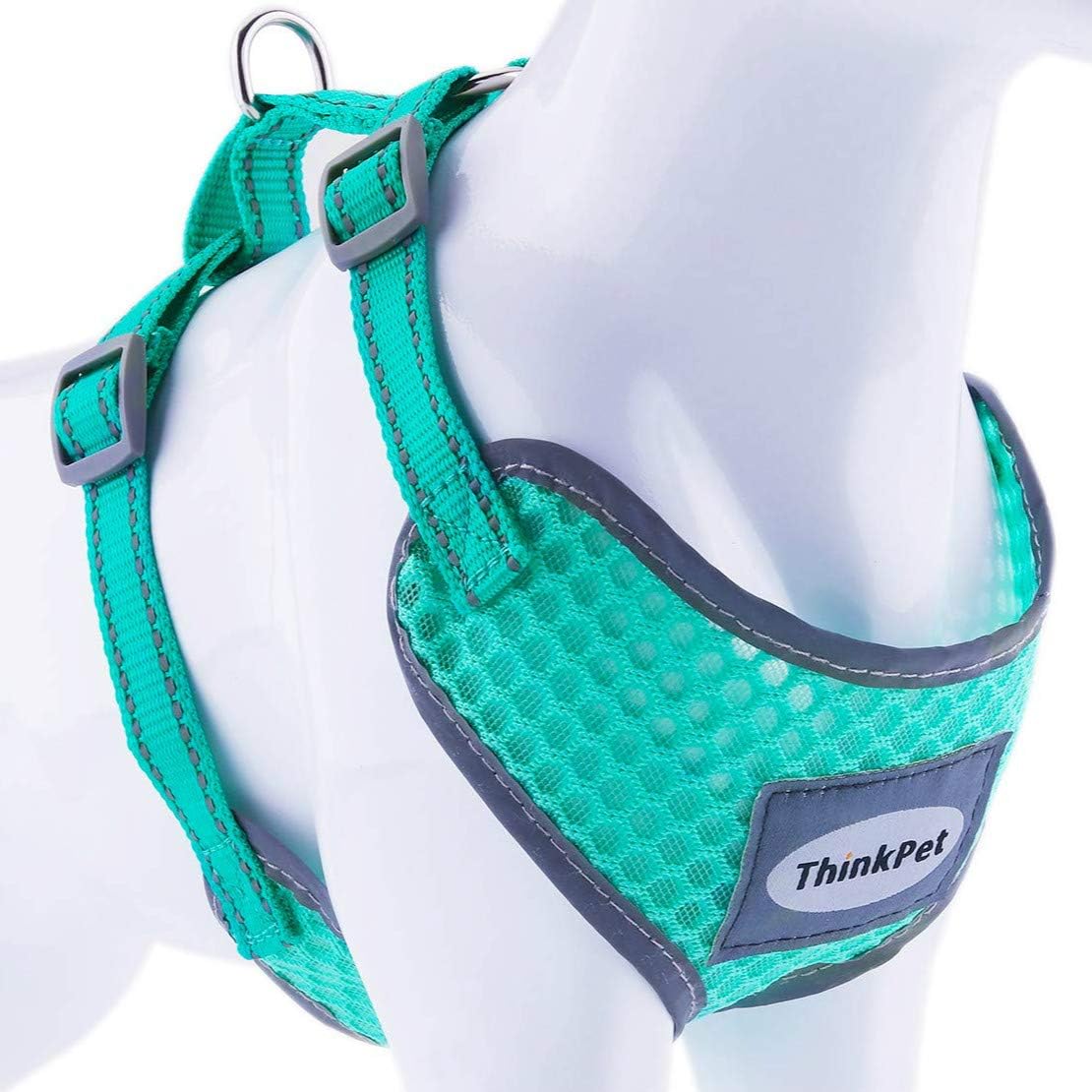ThinkPet Reflective Breathable Soft Air Mesh No Pull Puppy Choke Free Over Head Vest Ventilation Harness for Puppy Small Medium Dogs (Neon Green,L)