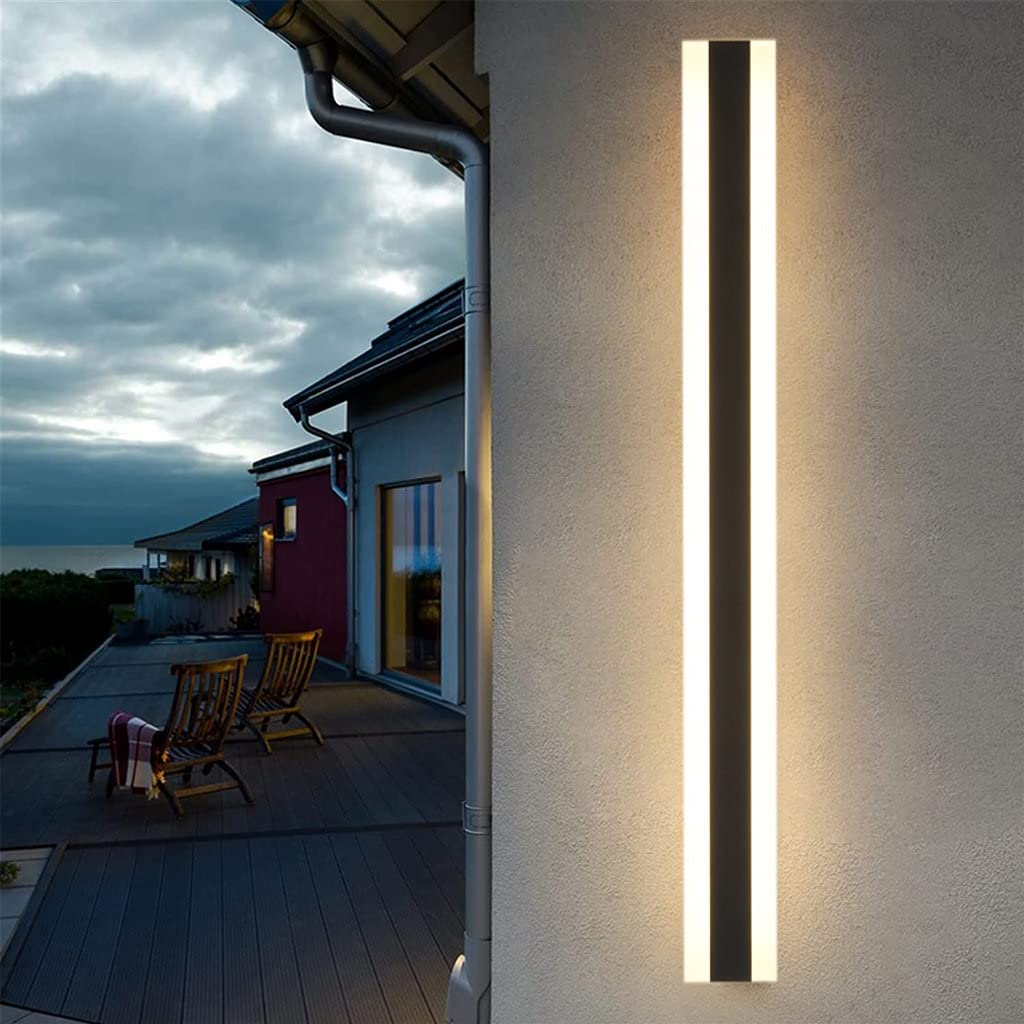Long LED Villa Wall Light Villa Porch Outdoor Light IP65 Waterproof Wall Lights Black Long Strip Light Garden Outdoor Sconce Light-125CM,Warm Light