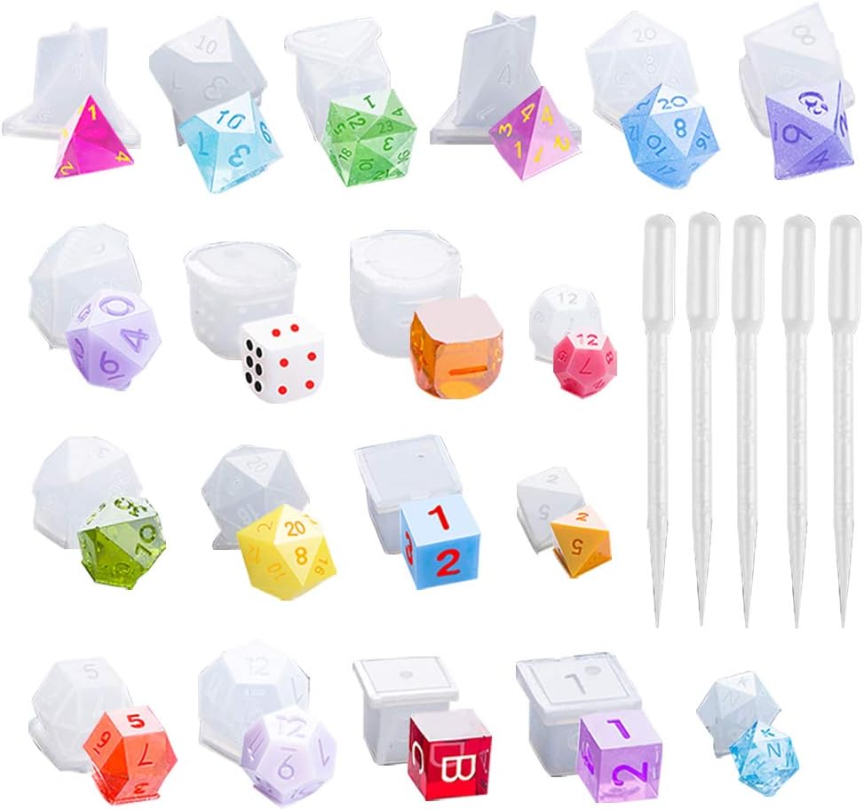 Keyzone 19 Styles Silicone Resin Casting Moulds Resin Dice Molds