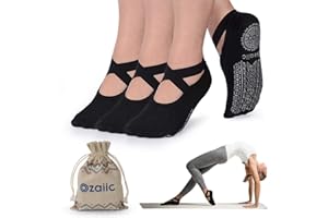 Ozaiic Yoga Socks for Women Non-Slip Grips & Straps, Ideal for Pilates, Pure Barre, Ballet, Dance, Barefoot Workout