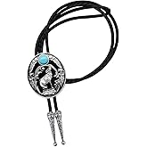 YOQUCOL American Western Turquoise Stone Bolo Tie Arizona Howling Wolf Leaf Hunting Leather Necktie For Men