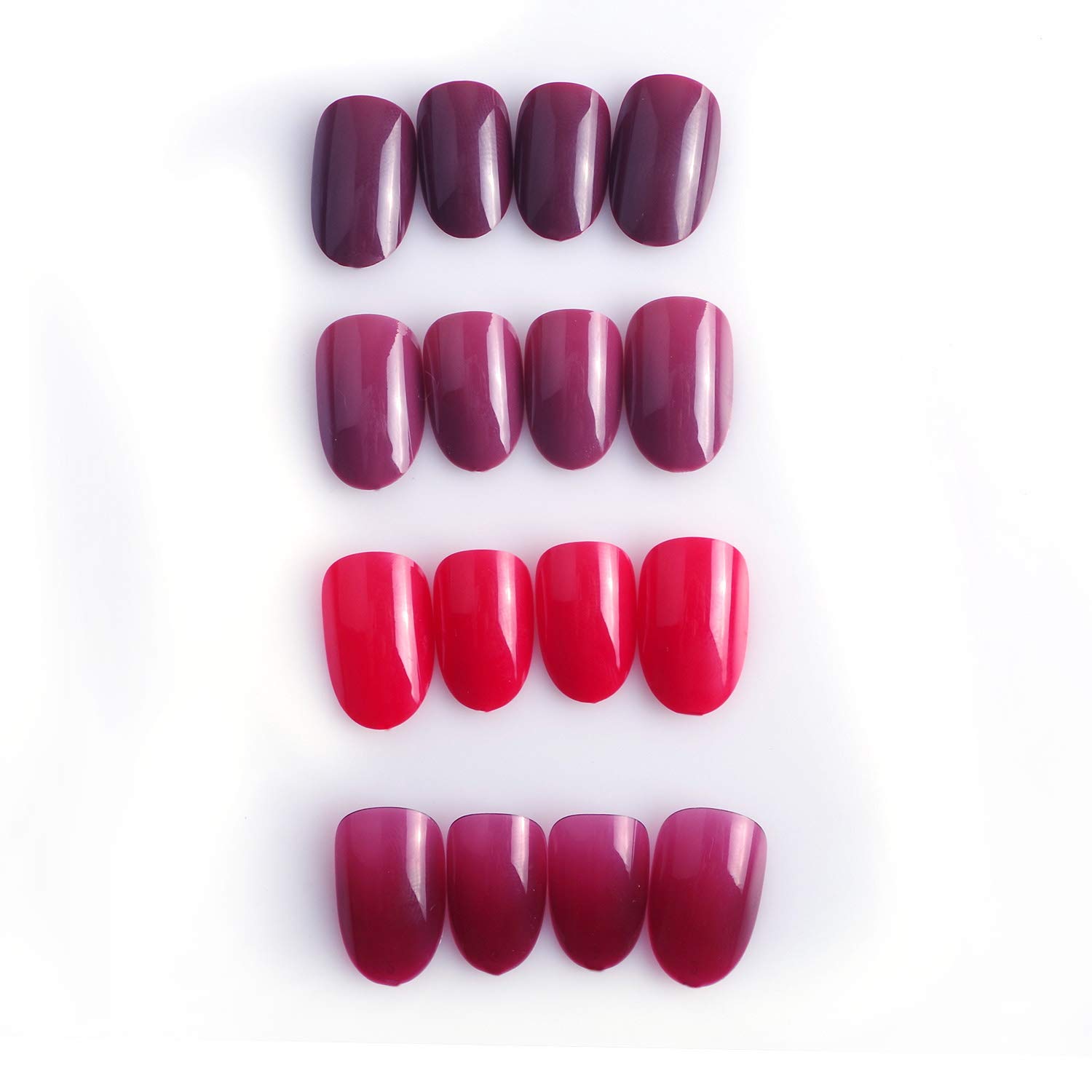 Laza 96 Pcs Fake Nails Ruby Vermeil Cherry Full Cover Oval Short UV Coat Artificial Acrylic Nails - Red Garnet