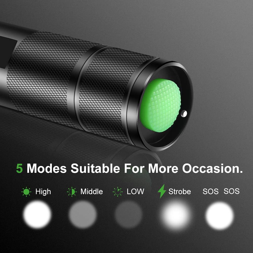 LED tactical flashlight (2 packs), mini pocket super bright flashlight, zoom flashlight with 5 lighting modes, high lumen, waterproof handheld flashlight, suitable for camping, hiking, emergency use. - - 