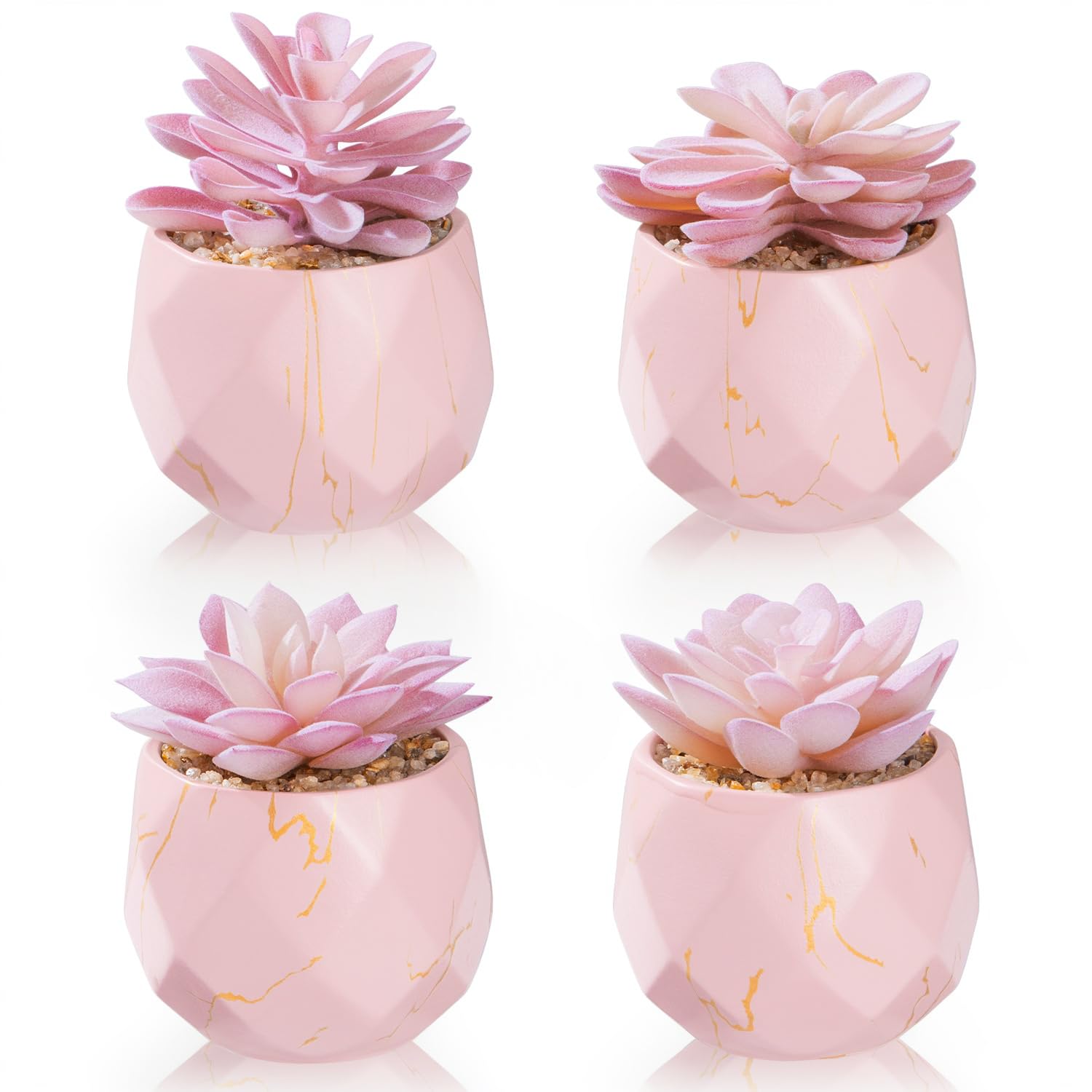 ZENIDA Artificial Succulent Plants in 4 Pink Ceramic Pots, Cute Fake Plants for Vanity Decor, Office, Desk, Bathroom, Kitchen, Bedroom, Shelves Decor for Women, Girls Gift