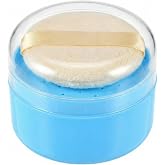 Baby After-Bath Powder Puff Container Jars Empty Refillable Plastic Soft Face Body Powder Box with Sifter Portable Baby Care Kit Case Cosmestic Makeup Dispensor (Blue)