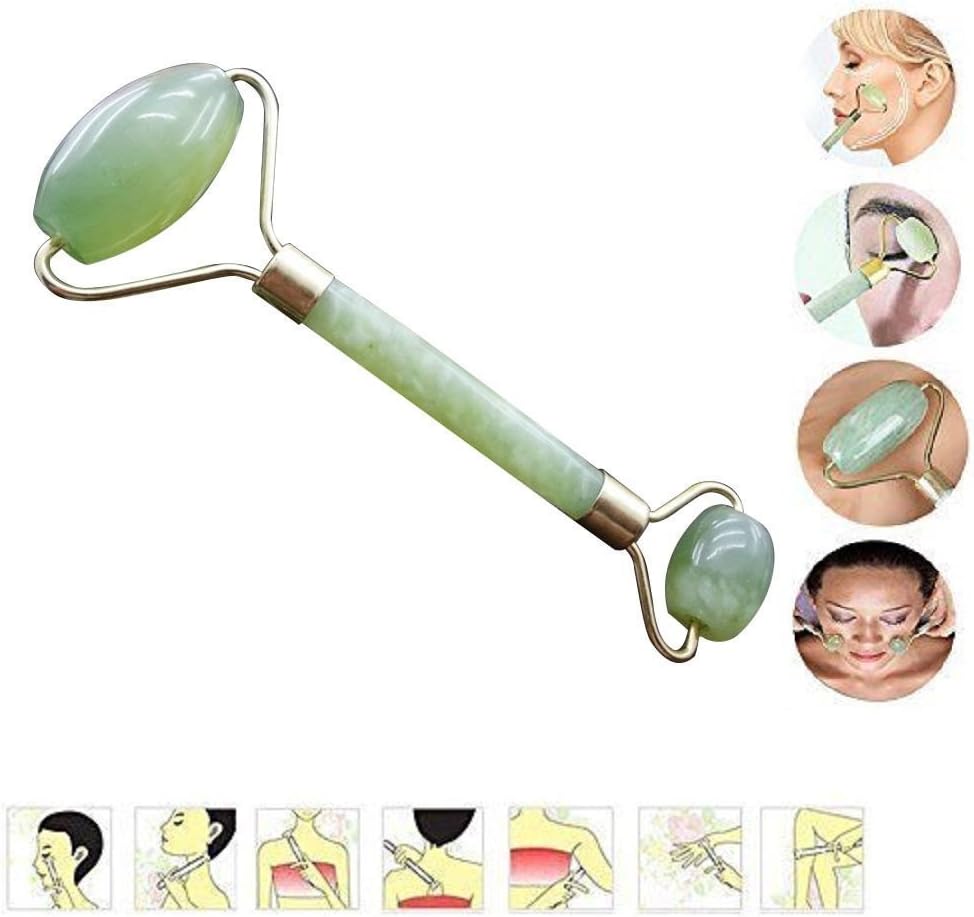 Premium Anti-Aging Jade Roller for Facial Massage Therapy - 100% Natural Double Jade for Face Slimming, Rejuvenation and Beauty