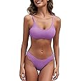Fanuerg Women's Ribbed Bikini Sets Scoop Neck Cheeky Swimsuit Textured Two Piece Bathing Suit