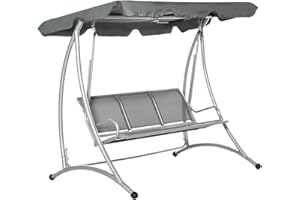 Outsunny 3 Person Patio Swing Seats with Adjustable Canopy Outdoor Swing Chair Bench for Garden, Poolside, Dark Grey