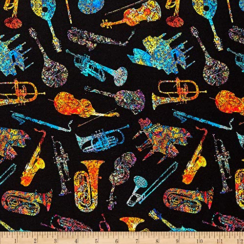 QT Fabrics Fine Tuning Batik Instruments Fabric, Black, Fabric By The Yard - Thumbnail 4