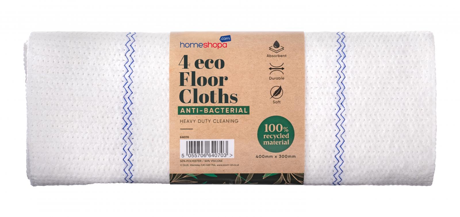 Homeshopa Eco Cleaning Cloths, 4 Pack Anti-Bacterial 100% Recycled Material Large Washable Kitchen Cloth, Reusable Super Absorbent Durable, Suitable for All Floor Cleaning, 40 X 30 cm