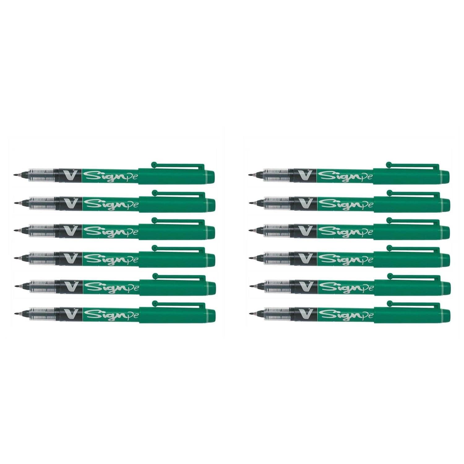 Pilot V Sign Pen Liquid Ink 2.0 mm Tip - Green, Box of 12