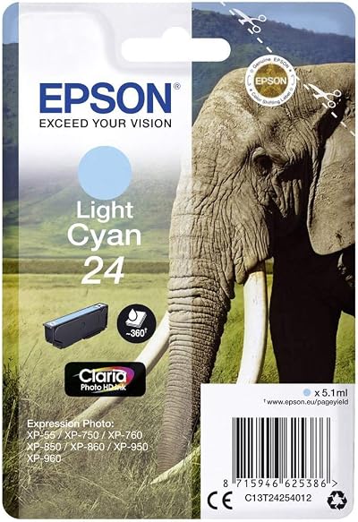 Epson 24 Light Cyan Elephant Claria Photo HD Ink Cartridge Standard Capacity