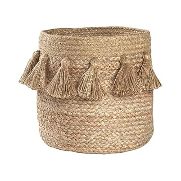 DICE WORLD Floral Pot Bag Natural Jute & Cotton Plant Bag for All Plants Home Room Hall Decor Indoor Outdoor Office Plant Sack in Storage Basket TASSELs (10x12 INCH)