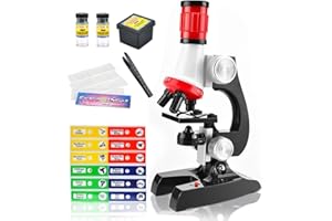 Science Kits for Kids - Beginner Microscope with LED 100X 400X and 1200X, Include Sample Prepared Slides 12pc, Educational To