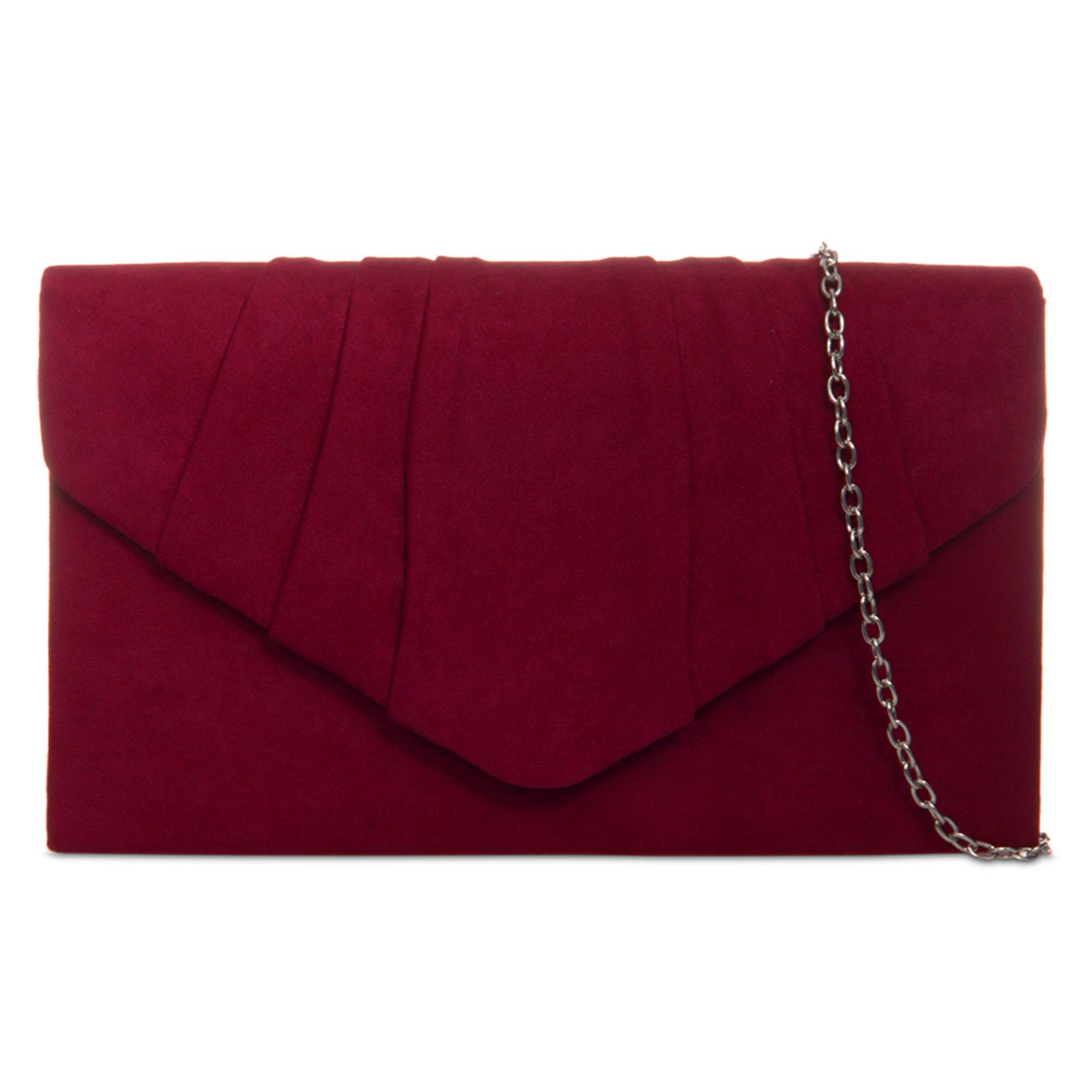 fi9® Plain Suede Pleated Wedding Ladies Party Prom Evening Clutch Hand Bag Purse (Burgundy)
