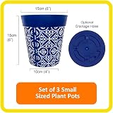 Hum Flowerpots 15cm Set of 3 Blue Maroc Plastic Plant Pots Indoor Outdoor view 2