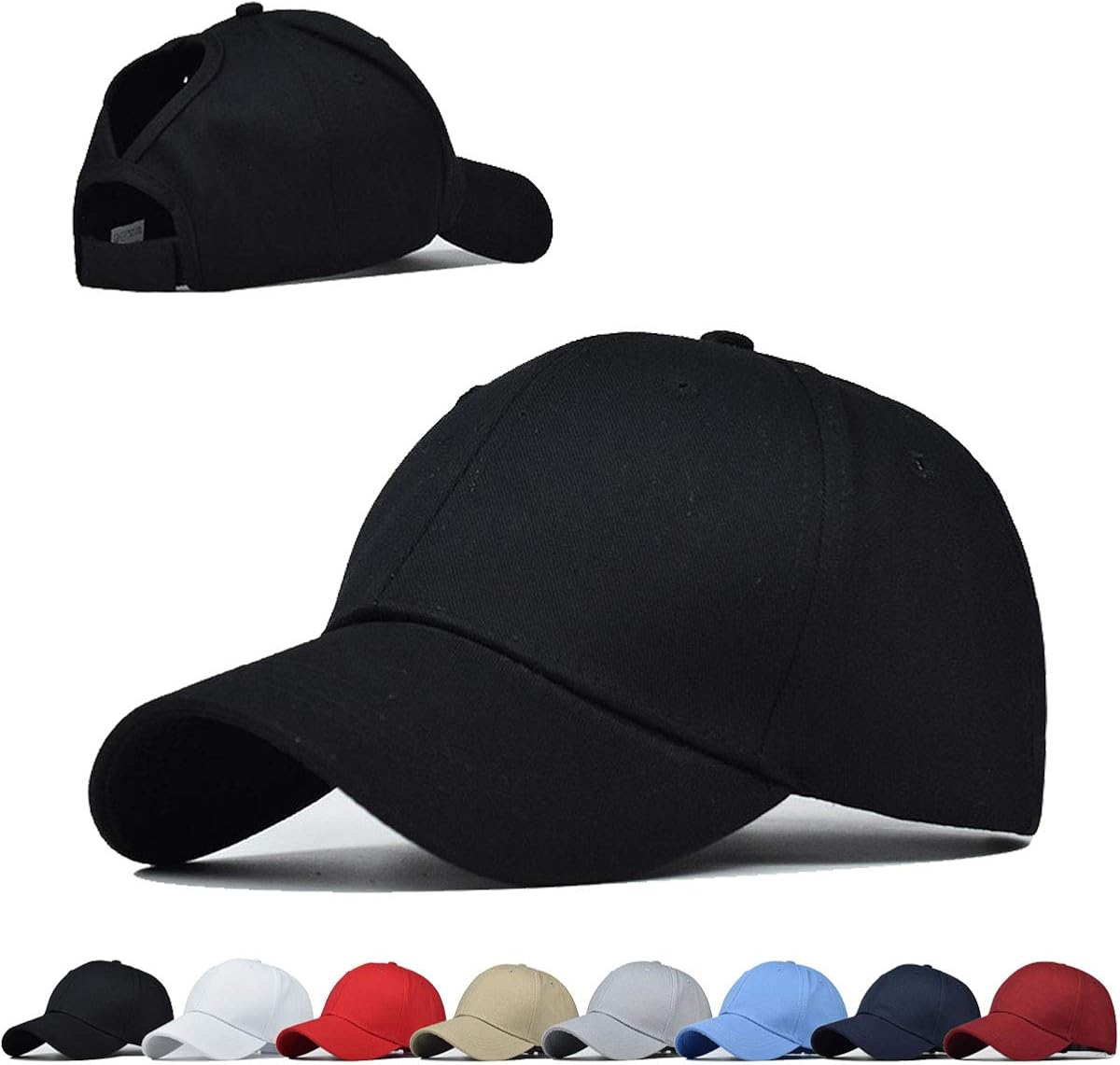 Adjustable Ponytail Top Hats for Women Baseball Caps Women Sports Hats Glitter Messy High Bun Hats Cotton Baseball Hats Dad Hat (Black) at  Women’s Clothing store
